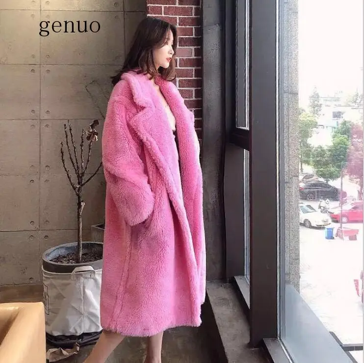 Women Winter Faux Fur Warm Long Coat Vintage Long Sleeve Fur Jacket Female Thick Teddy Bear Coat Casual Loose Oversize Outwears