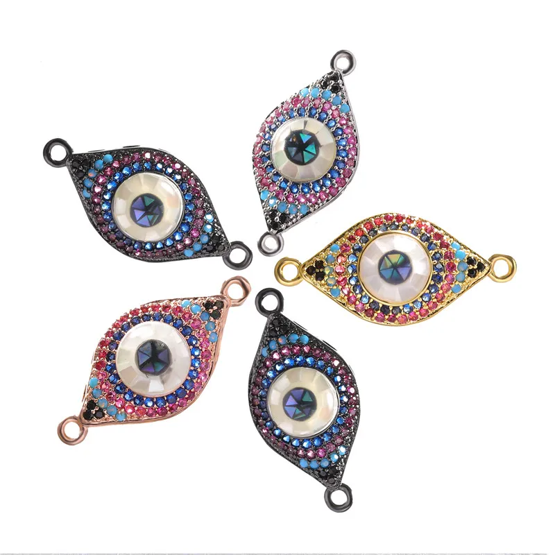 4 pçs/lote maus olhos conectores cz abalone sheell pingentes para diy mulher pulseira colar acessórios jóias fazendo suprimentos