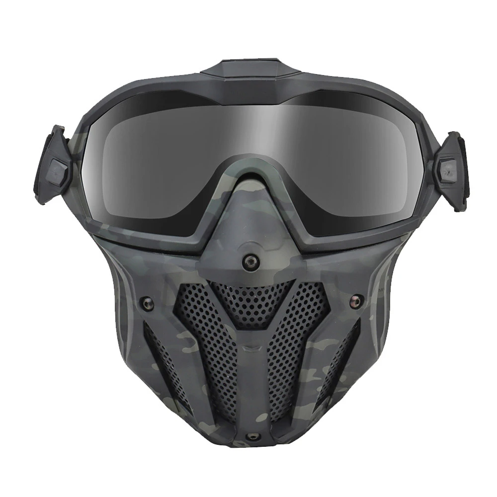 Tactical Mesh Mask Full Face Protective Airsoft Detachable Anti-fog Fan Goggle System Motorcross Paintball Hunting Accessories