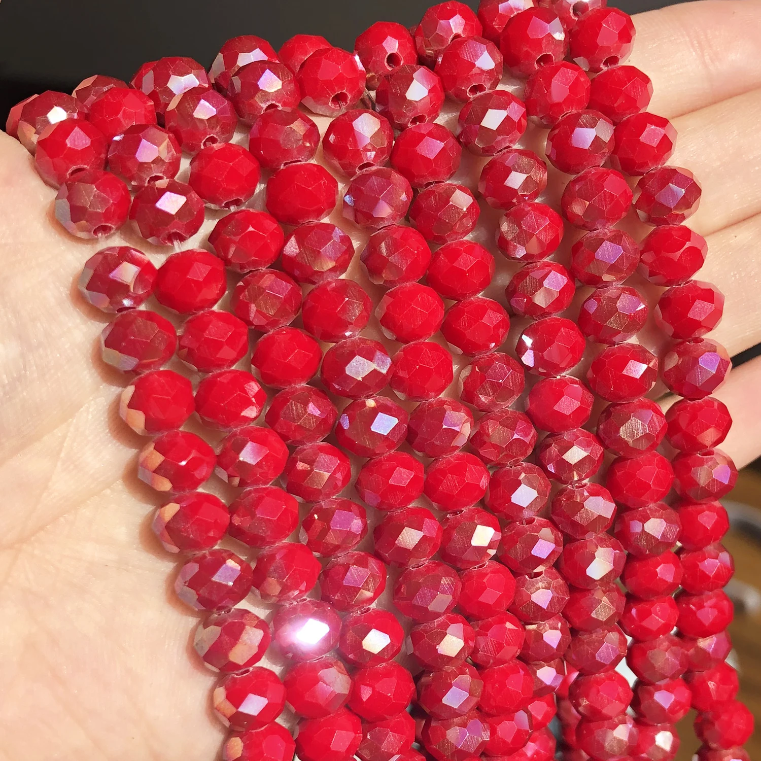 Faceted AB Red Plated Austria Crystal Glass Beads Loose Rondelle Beads for Jewelry Making Diy Bracelet Accessories 15''Strands