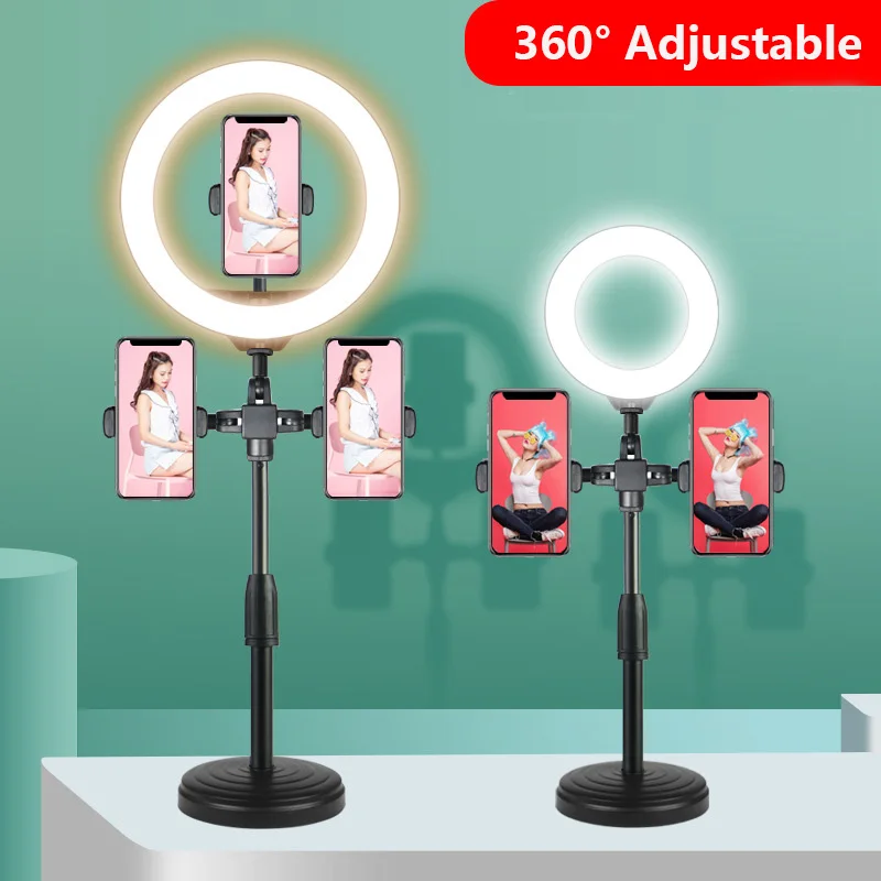 26cm led anel de luz suporte com 2 telefone titular para transmissão ao vivo youtube tiktok selfie vara fotografia estúdio acessórios