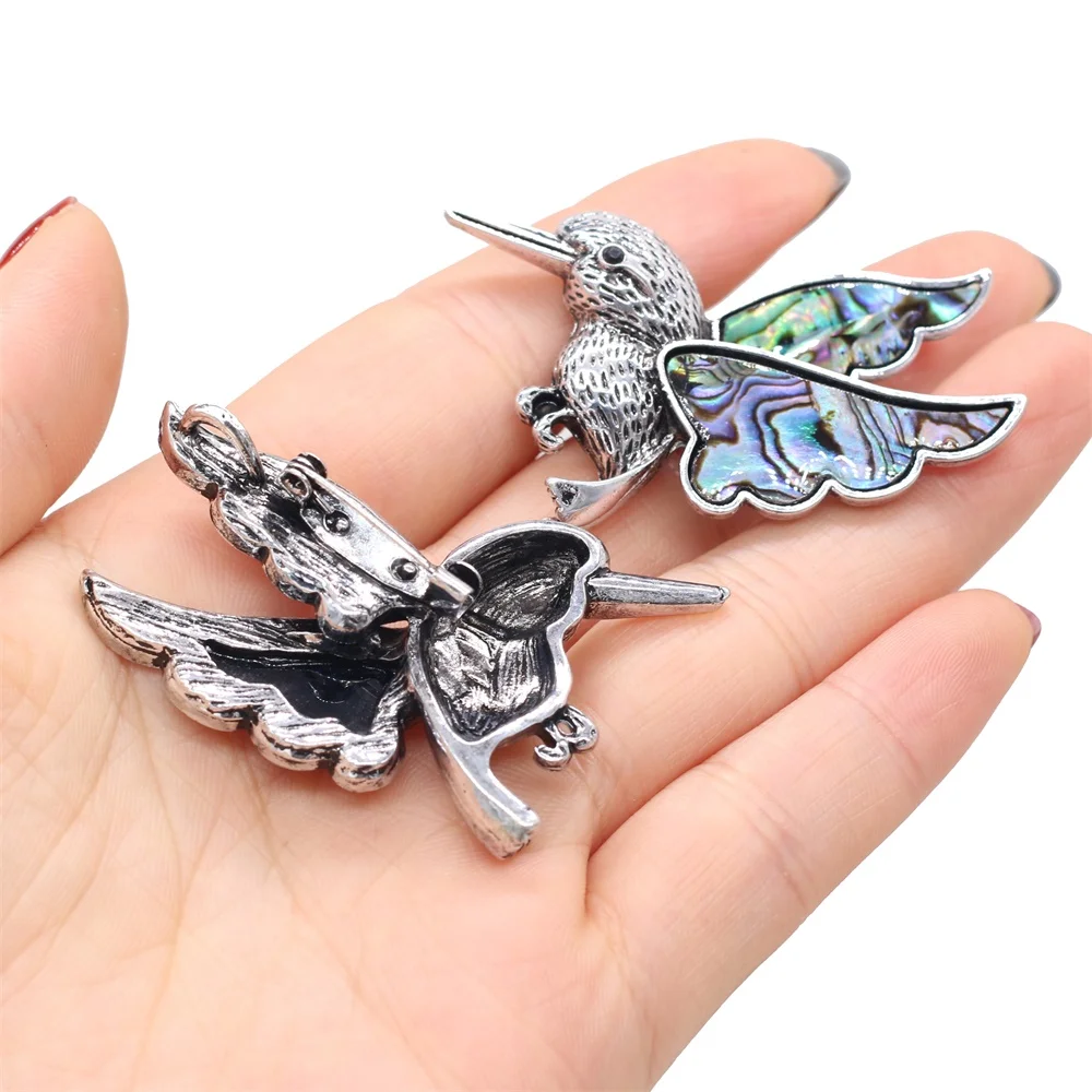 Natural Abalone Shell Hummingbird Brooches for Women Men Jewelry Making DIY Charms Accessories Animal Brooch Pins Exquisite Gift