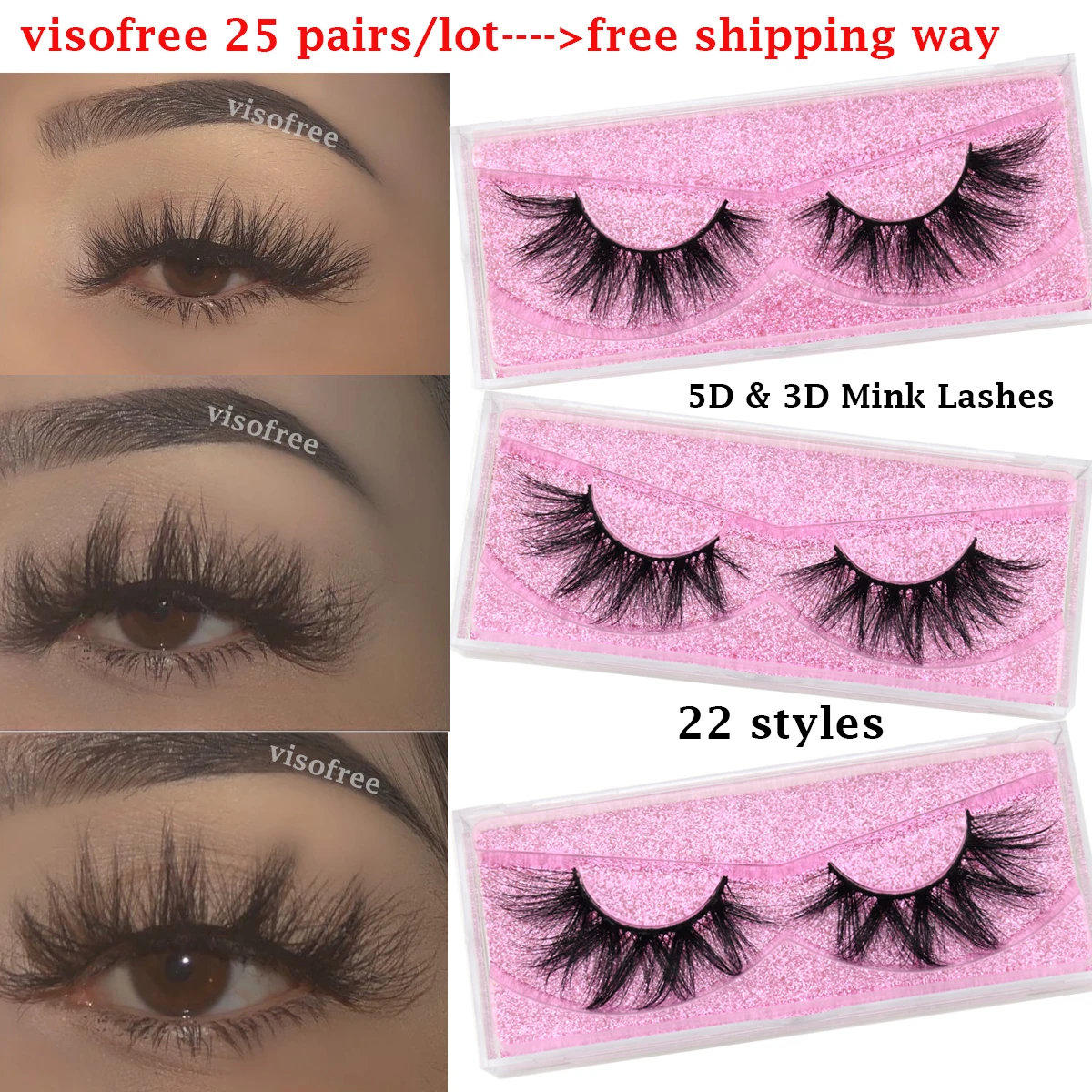 

25pairs Visofree Eyelashes 3D Mink Hair False Eyelashes Natural Thick Long Eye Lashes Makeup Mink Lashes Beauty Extension Tools