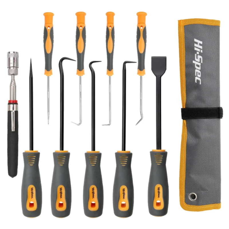 Oi-especificação 10pc longo gancho e picareta conjunto com telescópico magnético pegar kit de ferramentas, raspador gaxeta raspando extrator de remoção de mangueira