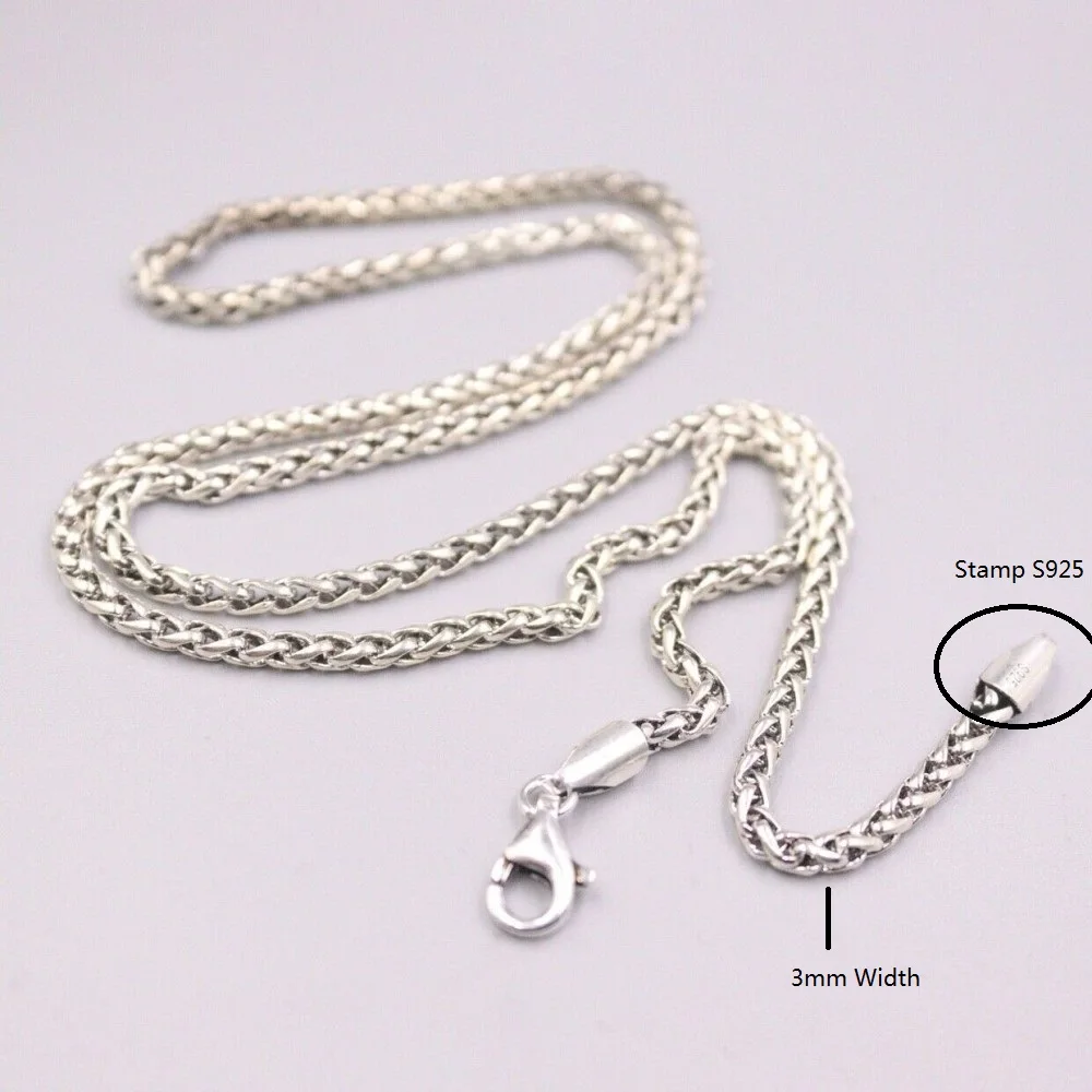 Authentic 925 Sterling Silver 3mm Wheat Link Chain Necklace 19.7