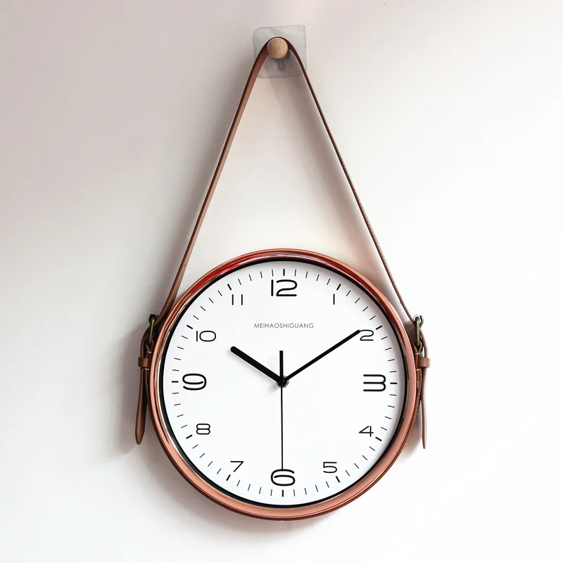 Nordic Leather Belt Exquisite European Style Wall Clock Muted Durable Quartz Living Room Bedroom Household Watches Clock C348