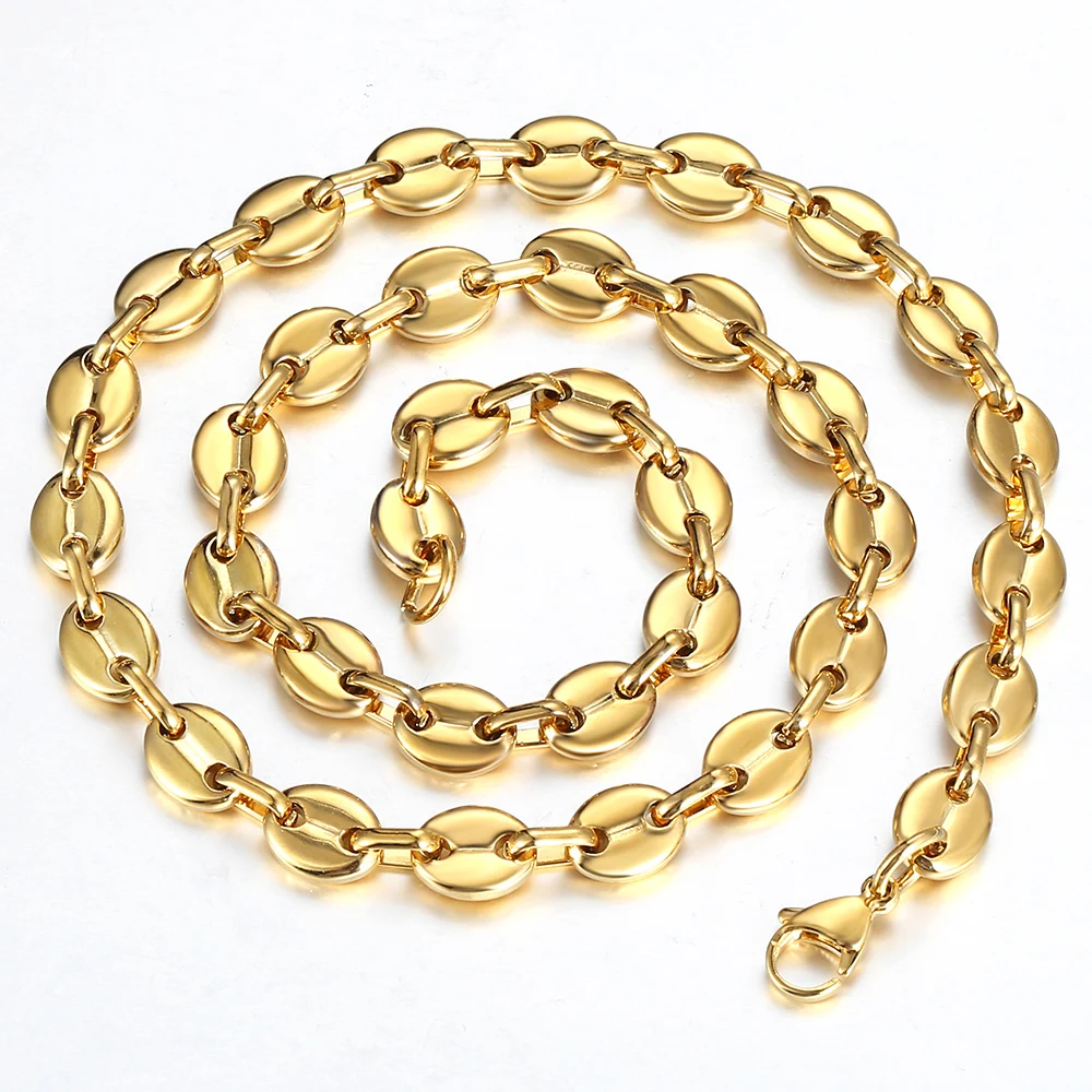 Coffee Beans Link Chain 7/9/11MM Necklace Gold Color Silver Color Stainless Steel Men Women Geometric Rope Jewelry Wholesale
