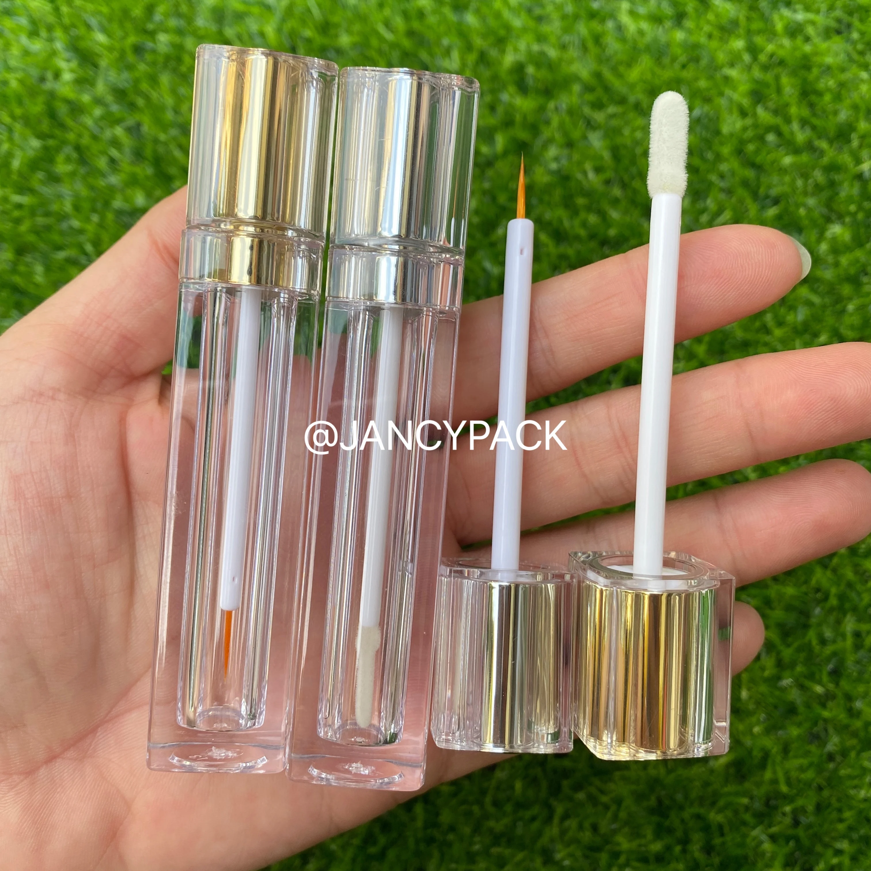 

8ml Metal Silver Gold Square Empty Clear lipgloss tubes containers custom logo eyeliner tubes packaging