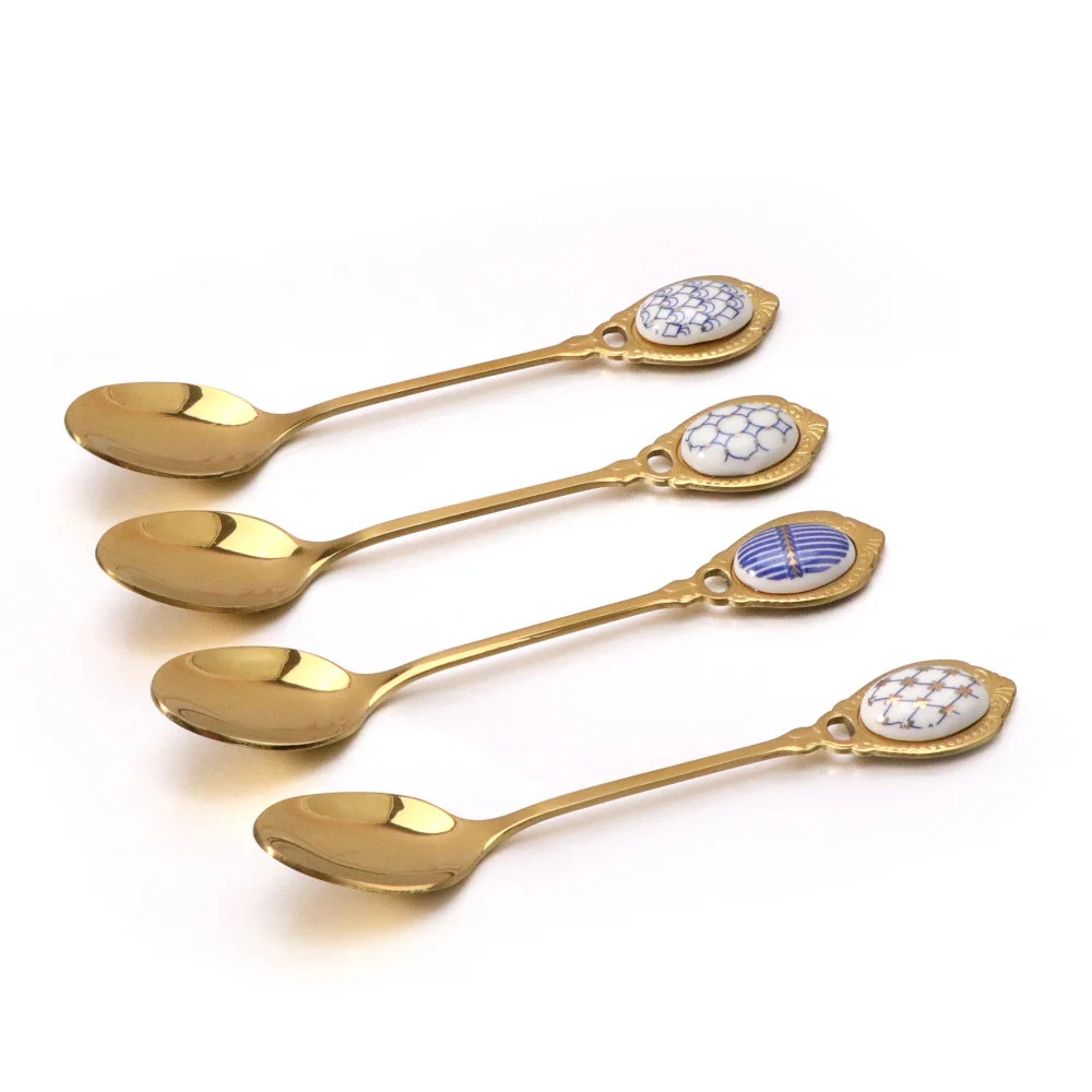 4pcs/Set Gold Stainless Steel Coffee Spoons Creative Small Mini Tea Dessert Stirring Spoon Dishwasher Safe Cutlery Tableware