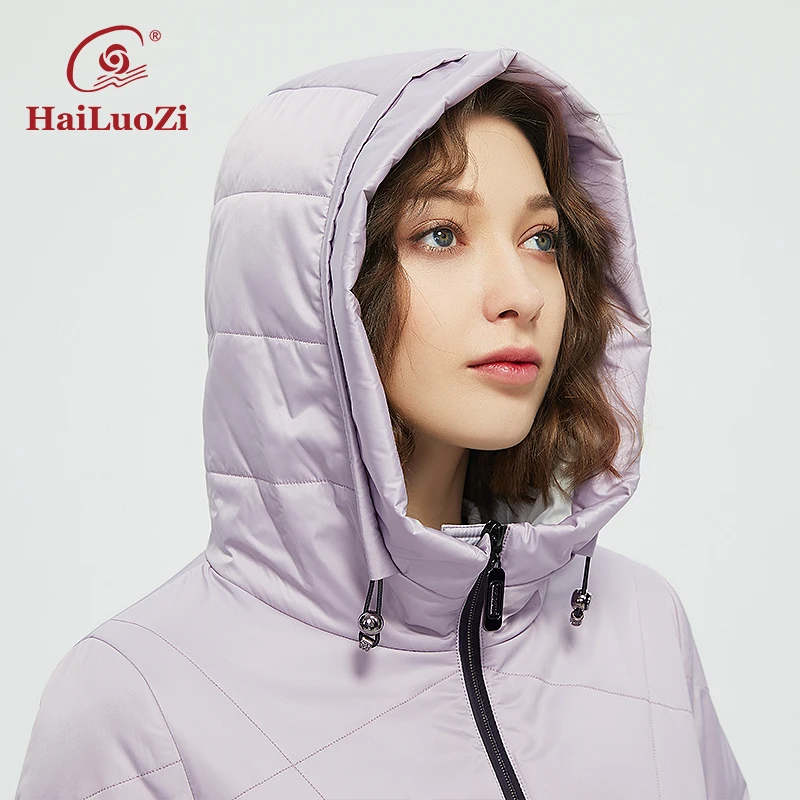 HaiLuoZi 2022 Women\'s Autumn Winter Jackets Zipper Hooded Women Coat Thin Cotton Fashion Short Warm Outwear Casual Parka 38