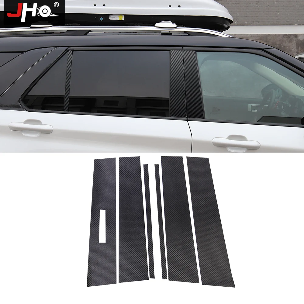 JHO Front Rear Carbon Grain B Window Pillar Post STICKER For Ford Explorer 2020 2021 Limited XLT ST Platinum Car Accessories