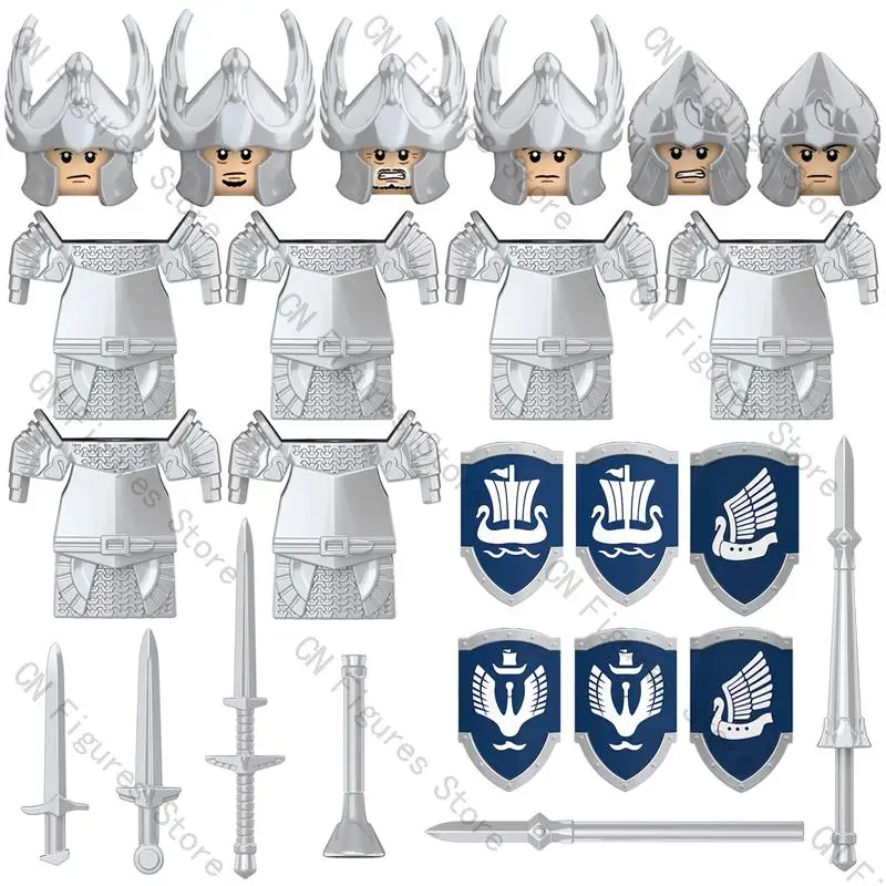 Lord Medieval Time Gondor Swan Knight Warrior Figures Building Blocks Accessories Armor Shield Weapon Toys For Children KT1051