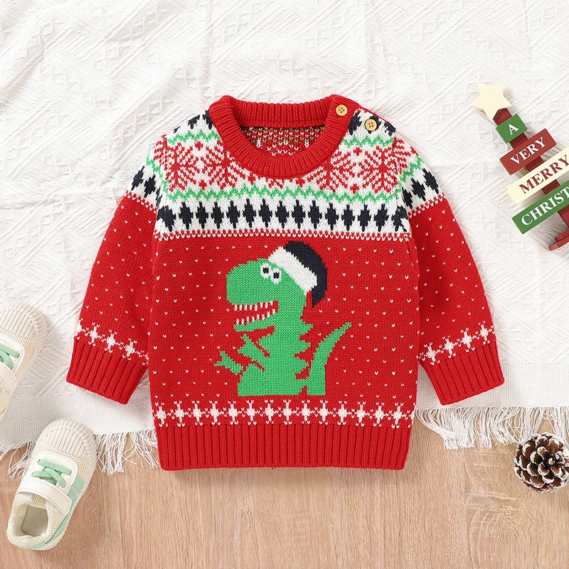 

Christmas Baby Sweater Cute Dinosaur Newborn Girl Boy Top Long Sleeve Winter Toddler Infant Xmas Clothes Knit Snowflake Pullover