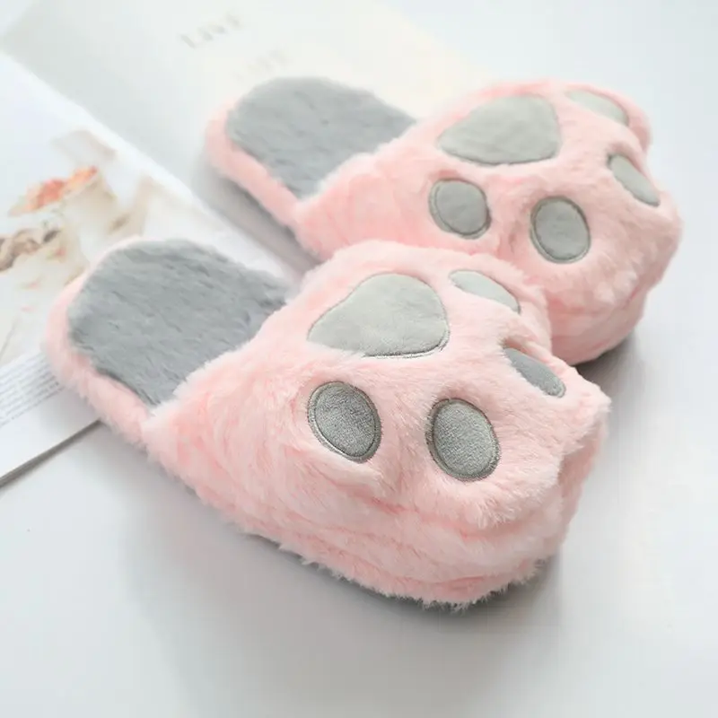 Kawaii Bear Paw Plush Home Slippers Lovely Cat Claw Home Slippers Comfortable Soft Home Slippers