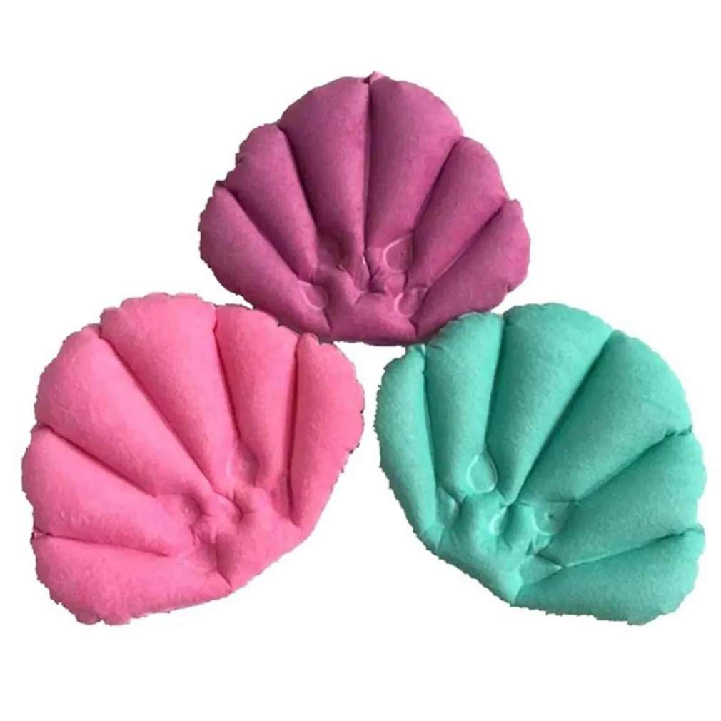 1pc Soft Bathroom Pillow Home Comfortable Spa Inflatable Bath Cups Shell Shaped Neck Bathtub Cushion Inflatable Bath Pillow