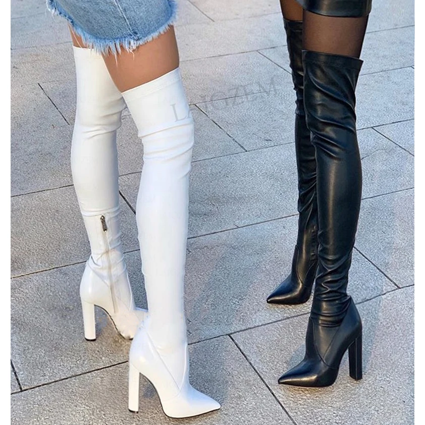 SEIIHEM Women Thigh High Boots Stretchy Thick High Heels Over Knee Boot Botas Mujer Ladies Shoes Woman Big Size 39 43 44 46 47