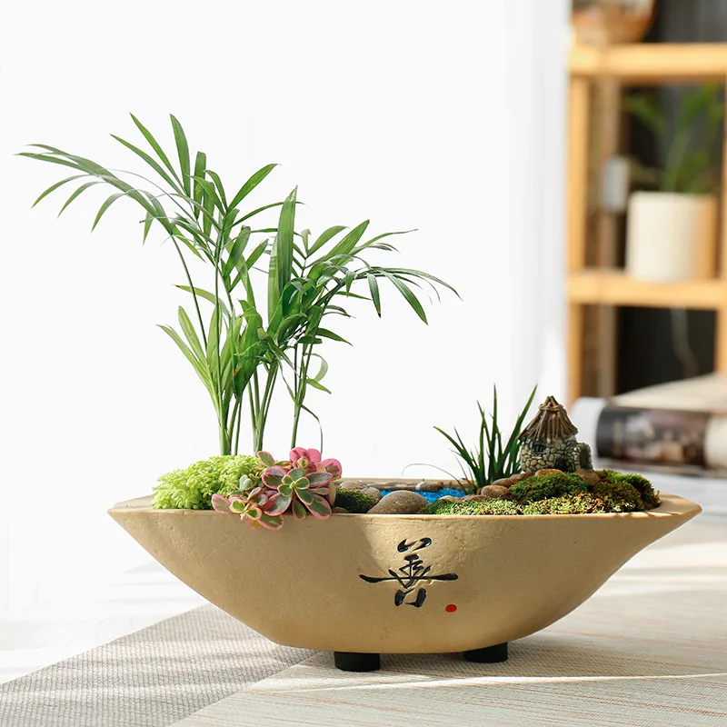 Vintage Stoneware เนื้อดอกไม้หม้อสร้างสรรค์หัวไชเท้าสีเขียวทองแดงเงินหญ้าน้ําวัฒนธรรมดอกไม้ตกแต่งดอกไม้เซรามิคหม้อ