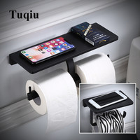 Tuqiu Paper Holder with Phone Holder Aluminum Bathroom Paper Roll Holder Aluminum Toilet Paper Holder Tissue Boxes Wall Mounted