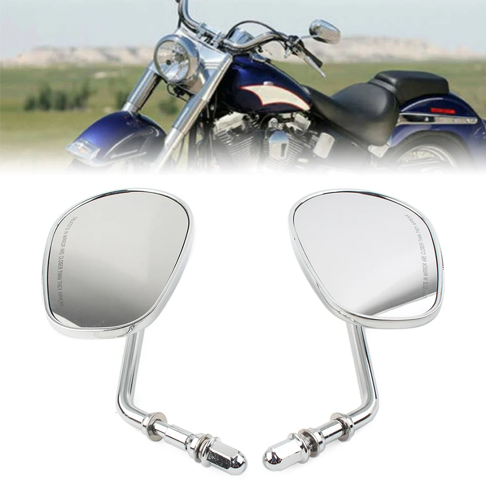 1Pair Chrome Motorcycle Teardrop Short Stem Rearview Mirrors For Harley Softail Breakout Sportster Electra/Road Glide FLHT FLSTF