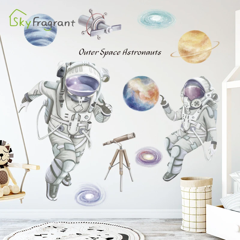 Creative Wall Sticker Universe Space Astronaut Cartoon Kids Room Decoration Self-adhesive Stickers Wall Decor Room Dceoration