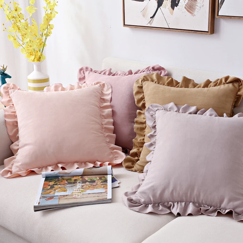 Solid Cushion Cover Pink Grey Brown Home Decorative Pillow Cover Ruffle Soft Faux Suede 45x45cm/30x50cm for sofa Bed Living room