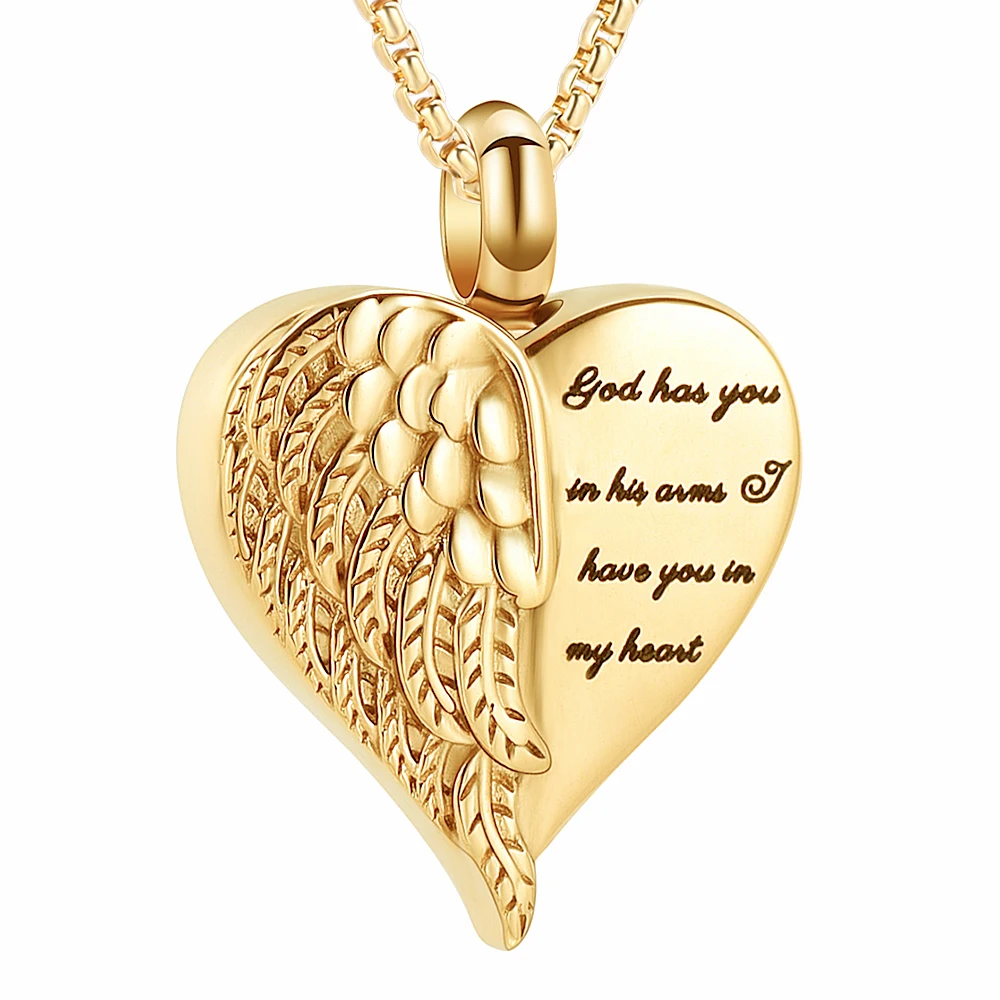 

God Has You In His Arms Have You In My Heart Stainless Steel Cremation Necklace For Ashes Angel Wing Cremation Jewlery