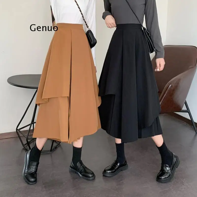 

New 2021 Women's Skirts Spring Summer A-Line Vintage High Waist Korean Style Irregular Flare Wild Long Skirts