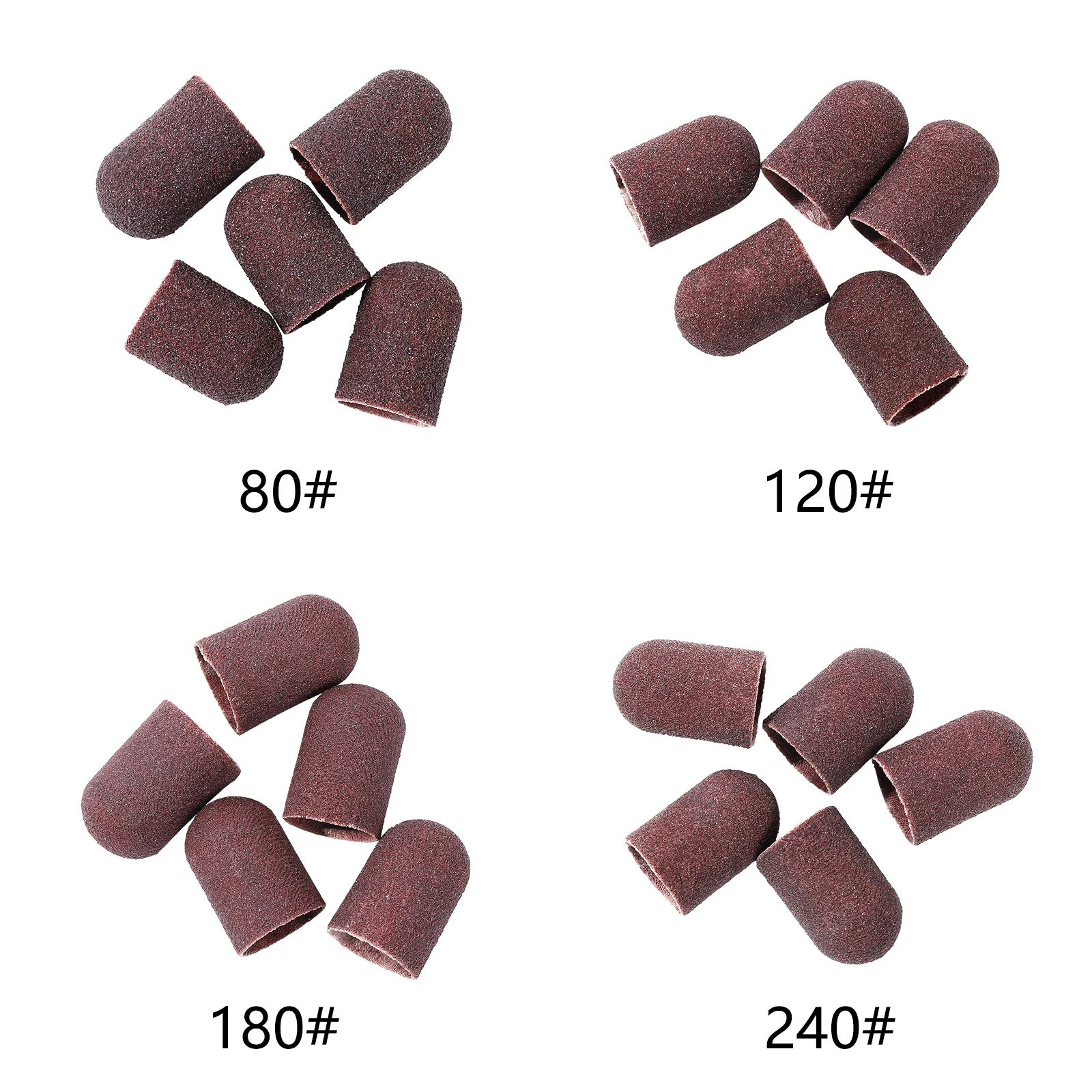 5pcs Brown Sanding Bands Block Caps Grip 120# 80# 180# 240# 16*25 Sanding Cap Manicure Pedicure Electric Nail Drill Nail Access