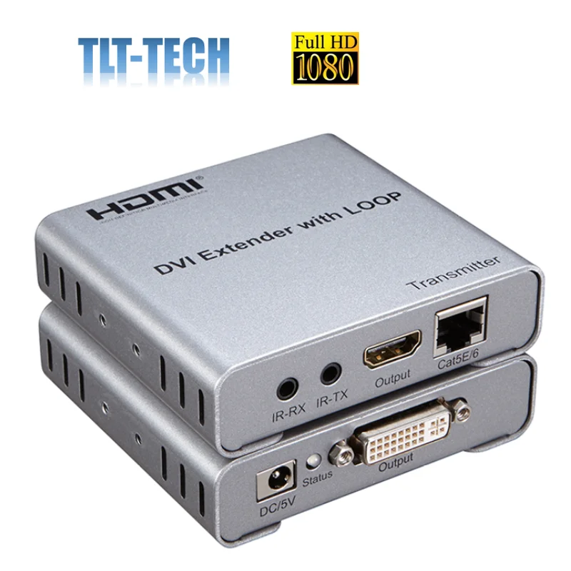 One pair 164ft 1080P DVI Extender over cat5 5e 6 DVI UTP extensor with Loopout EDID and Bidirectional IR Control