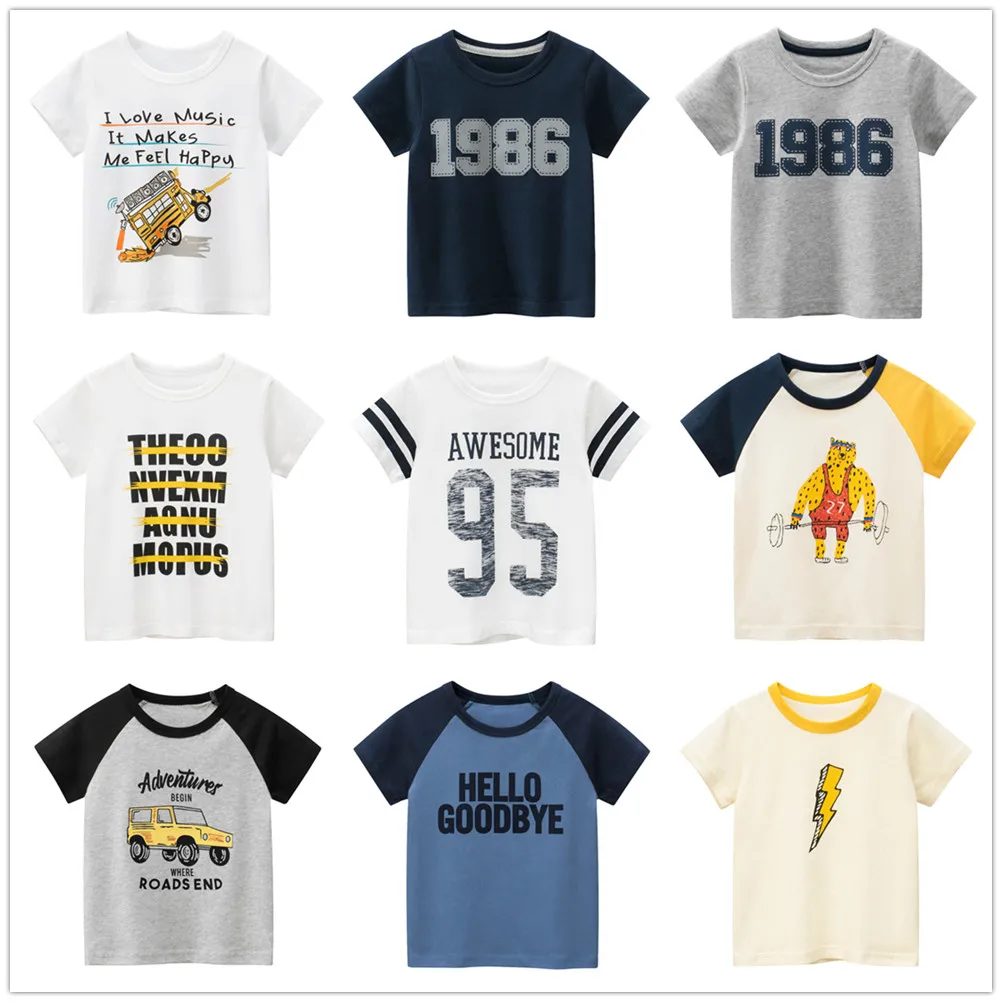 Camisetas de primavera y verano para niños y niñas, ropa para niños y niñas, camisetas de manga corta con número de dibujos animados, camisetas de