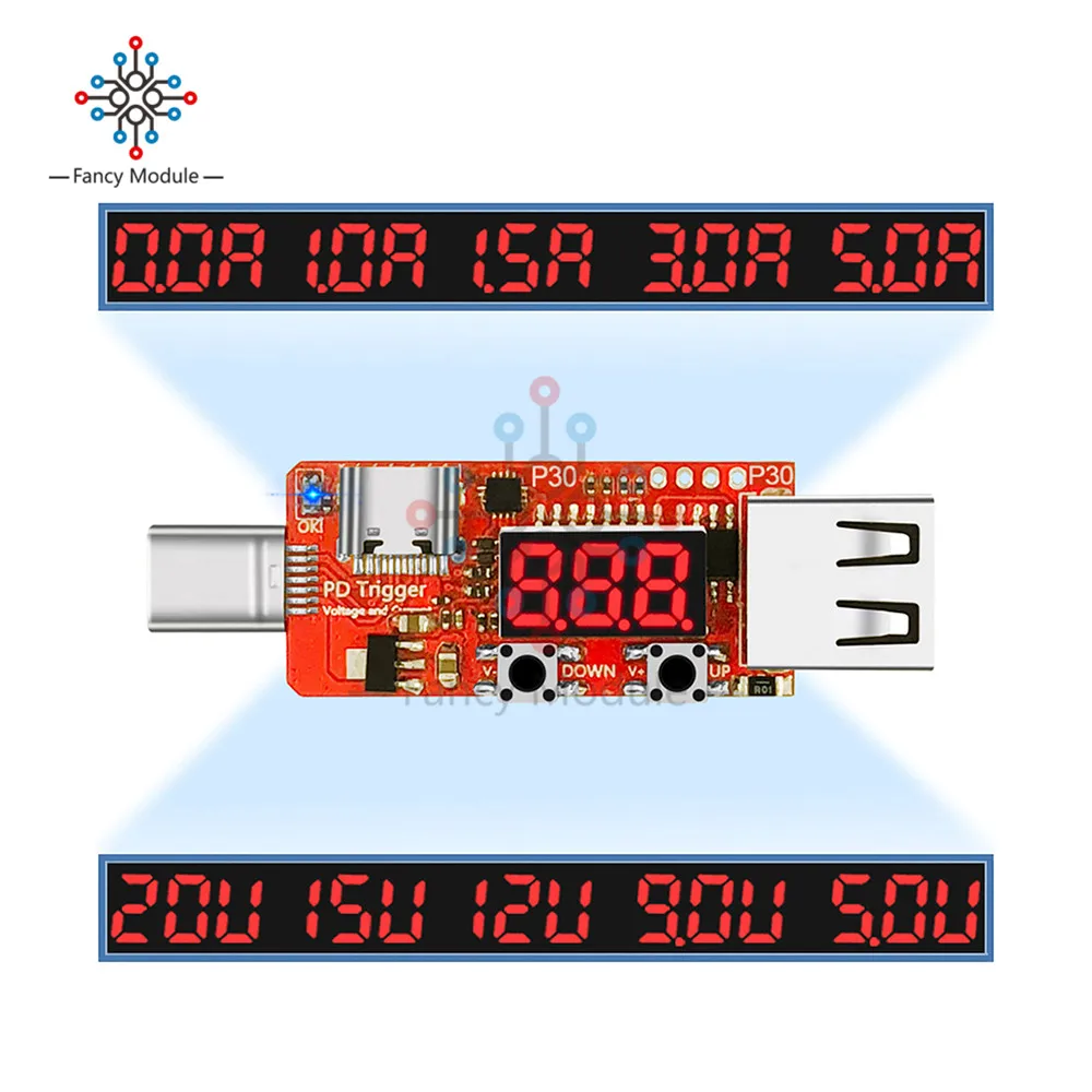 Type-C PD2.0 PD3.0 Electrical Scam Power Trigger LED Digital USB Detector Tester 5V-20V Voltmeter Ammeter