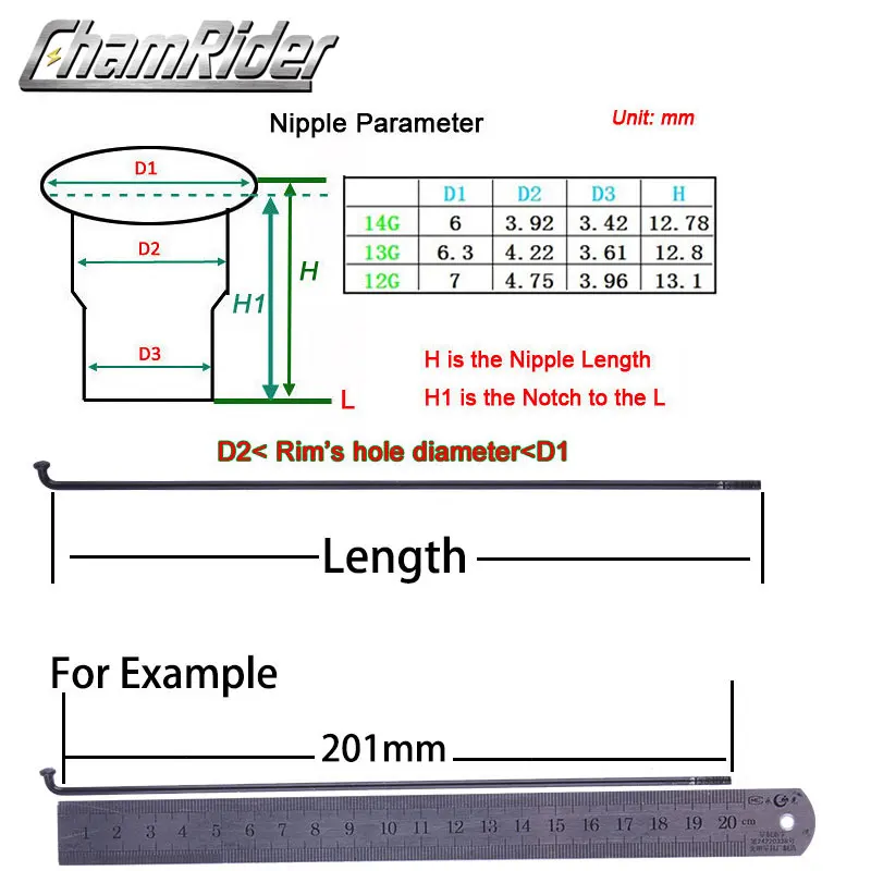 E-bike high quality bicycle 13G/12G high-carbon steel spokes and nipples/78/134/191/197/216/222/224/207/270 mm knitting needle