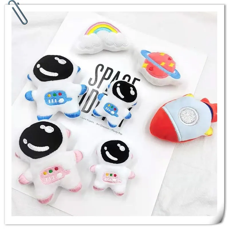 6PCS/Lot Cartoon Plush Astronaut Planet Rocket Patches Applique Crafts For Children Garment Accessories And Bag Scarf Decoration