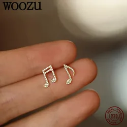 WOOZU 925 Sterling Silver Fashion Shiny Zircon Exquisite Music Note Stud Earrings Women Romantic Charm Christmas Party Jewelry