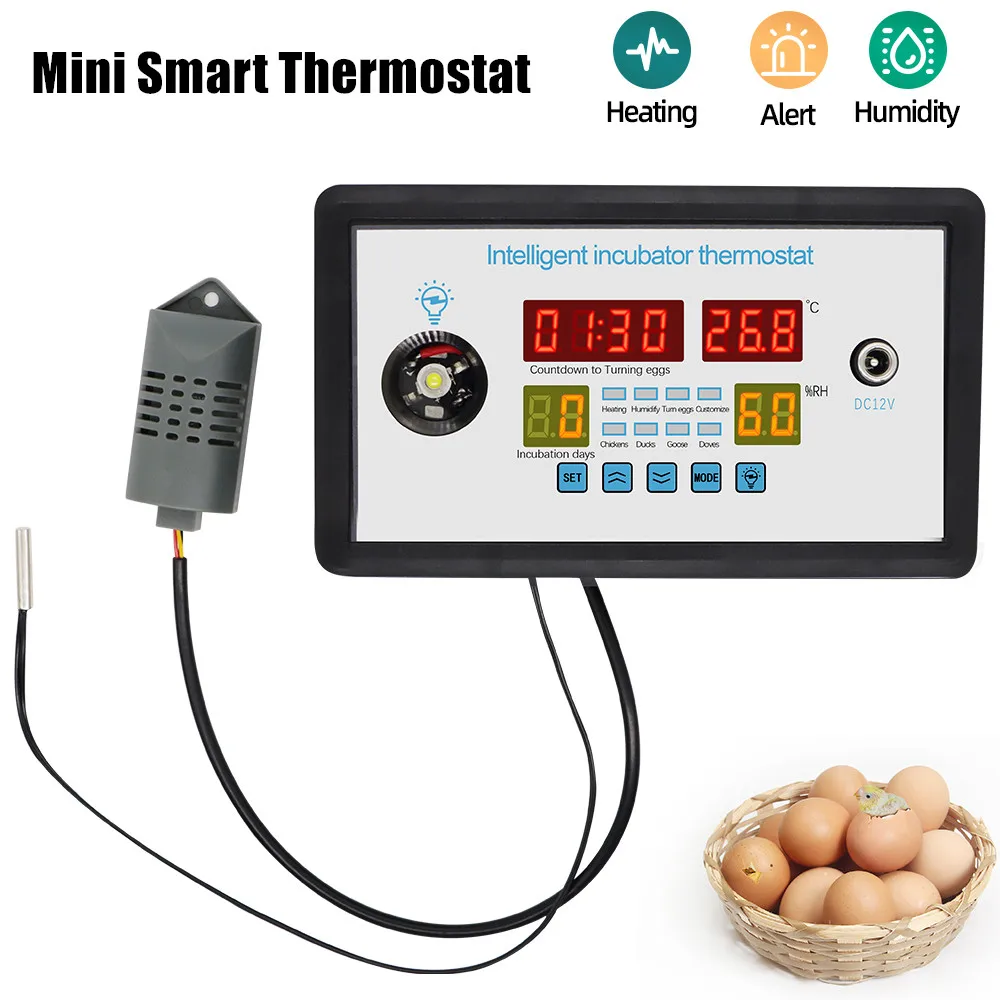 12V/220V Mini Smart Thermostat Automatic Incubator Control System Temperature Humidity Control for Farm Chickens Ducks Geese