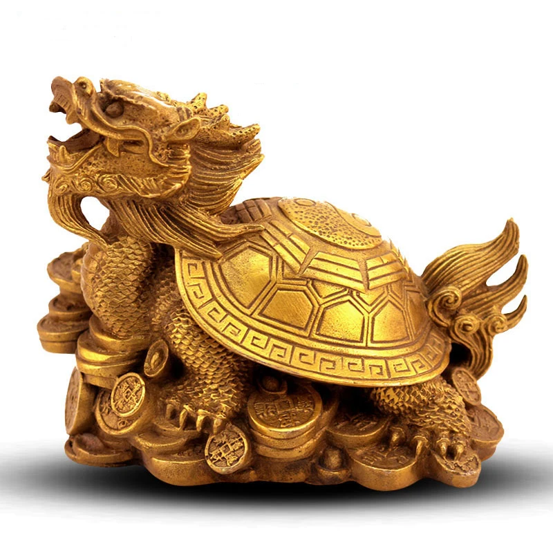 Feng Shui Chinese Folk Culture HandMade Pure Bronze statue Dragon Turtle Ornaments Home Decor Bring Wealth Fortune Good Luck