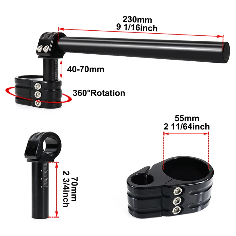 Phụ Kiện Kẹp Tay Lái 7 / 8 Màu Đen Cho Xe Máy 33mm 35mm 37mm 39mm 41mm 43mm 45mm 48mm 50mm