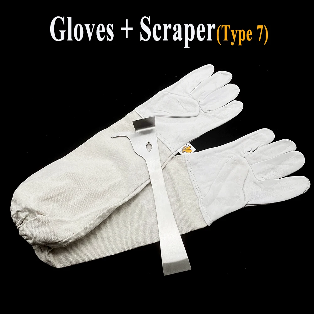 Farm Protection Gloves Long Sleeve Anti Bite Metal Pry Bar Hive Opener Lifter Uncapping Fork Beehive Apart Beekeeper Tools Kit