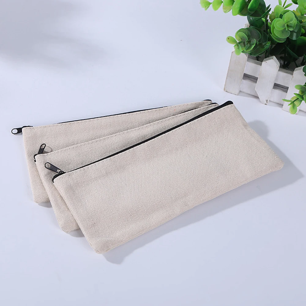 Student Pencil Case Canvas Zipper Cute Sleek Creative Blank Storage Bag Stationery Case Pencil Bag Pouch School Supplies DIY New