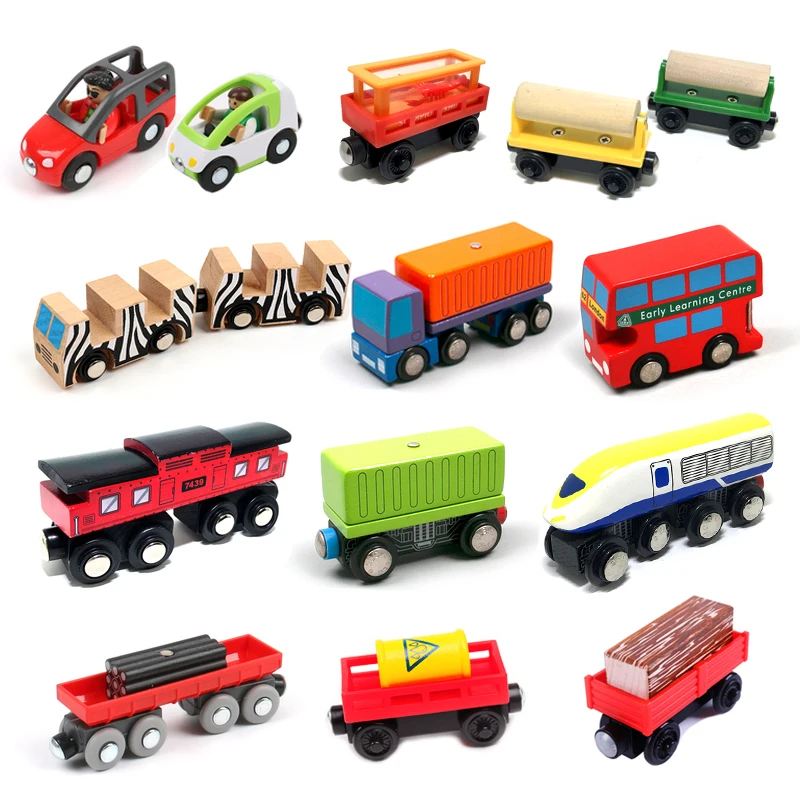 Car toy,Wooden train magnetic link can be connected to wooden train set track toy children's puzzle hand push toy car W09