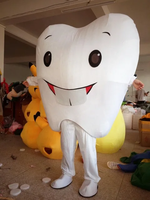 Costume de mascotte blanc à dents à la mode pour adultes, tenue fantaisie de fête d'anniversaire, d'halloween, Cosplay, vêtements de noël