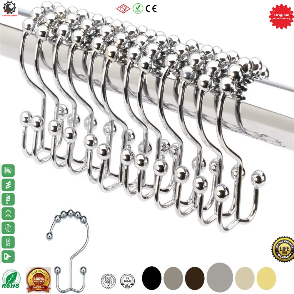 304 Stainless Steel Shower Curtain Hooks Rings Rust Resistant Hook,Roller Balls Glide on Shower Rods,Bathroom Accessories