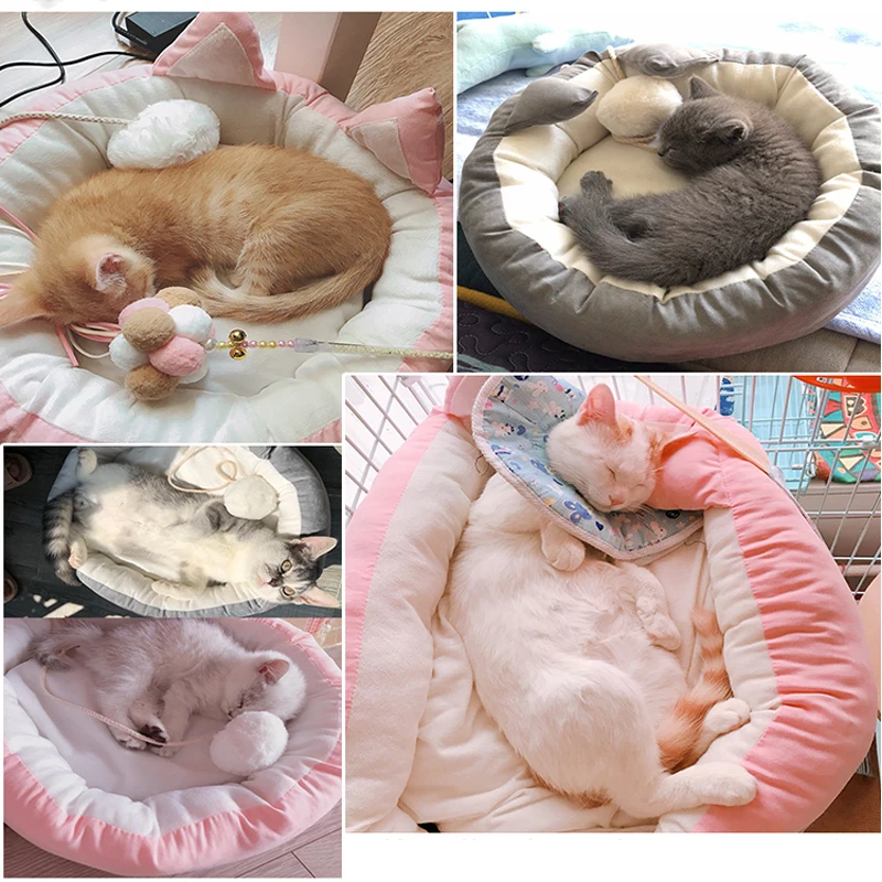 SHUANGMAO Winter Cat Basket Coral Fleece Bed for Kennel Pet House Small Dog Beds Home Outdoor Kitten Cute Chihuahua Pet Products