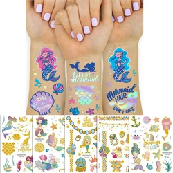 Mermaid Bronzing Tattoo Stickers Cartoon Glitter Metallic Children Body Temporary Tattoos Birthday Decor Little Mermaid Party