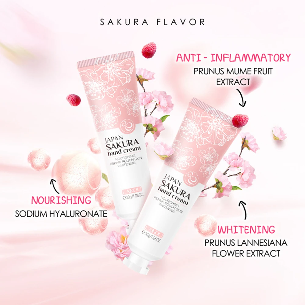 30g Cherry Blossom Hand Cream Moisturizing Anti Drying Anti Crack Smooth Improve Dullness Reduce Fine Lines Hand Care Cream