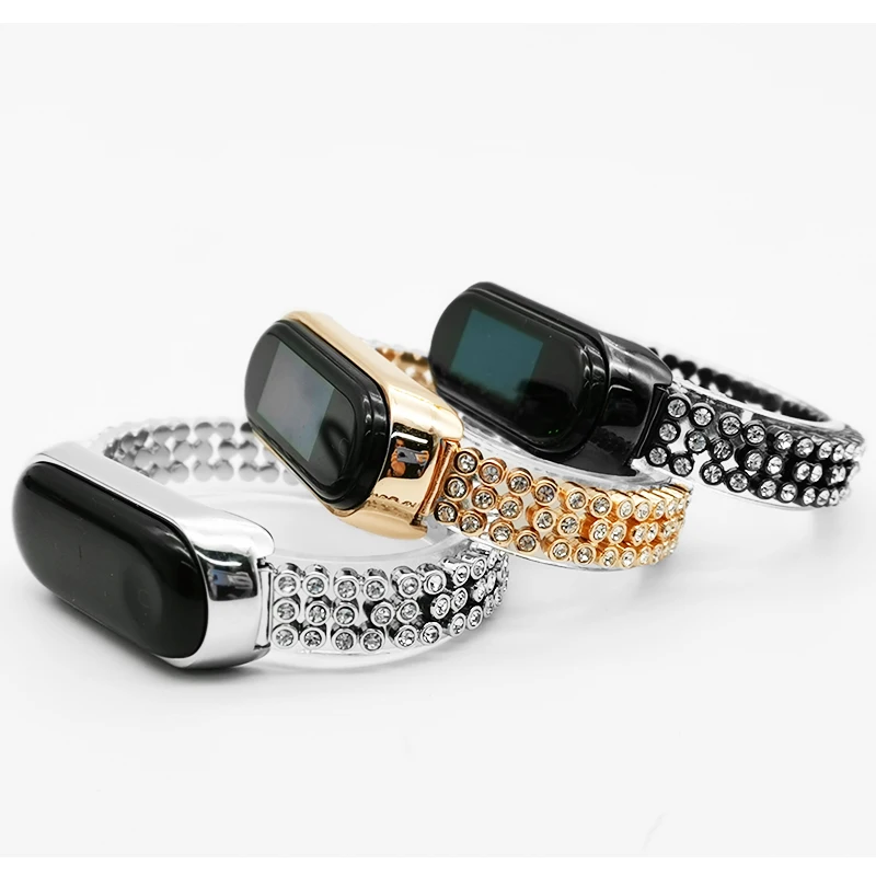 For Xiaomi bracelet 5 wristband For miband 4 metal rhinestone fashion bracelet watchband metal case for xiaomi band 3 strap