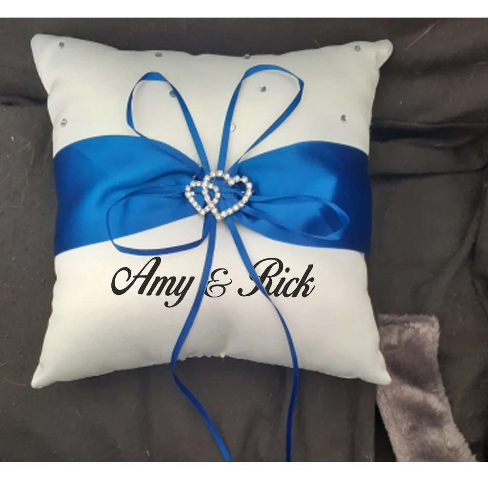 Personalized Wedding Ring Pillow Custom Name Double Heart Ribbon Ring Pillow Romantic Wedding Ceremony Gift Bridal Party Supply