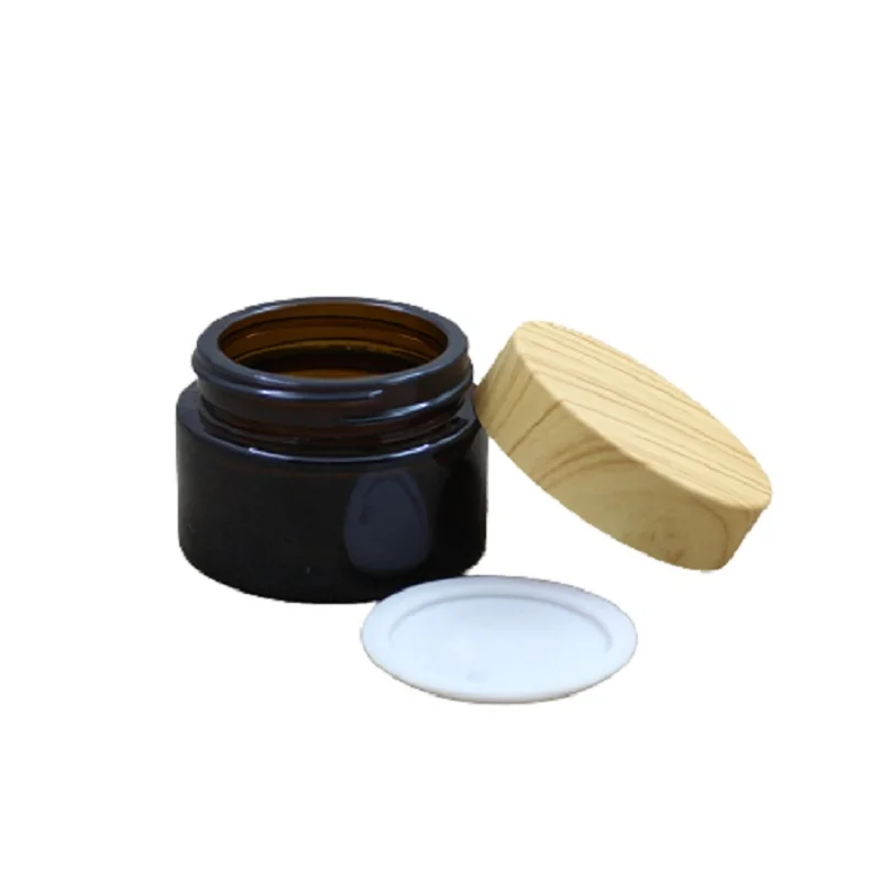 15 pz Vuoto Cosmetici Crema Vaso di Vetro Vasi di Legno Falso Coperchio di Plastica 5g 10g 15g 30g 50g Marrone SkinCare Crema Per Il Viso Lozione contenitore