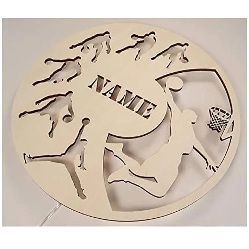 Personalized LED Wall Night Light Basketball Dunk Sign for Basketball Enthusiast Room Bedroom Decoration Custom Name Wooden Lamp image 4