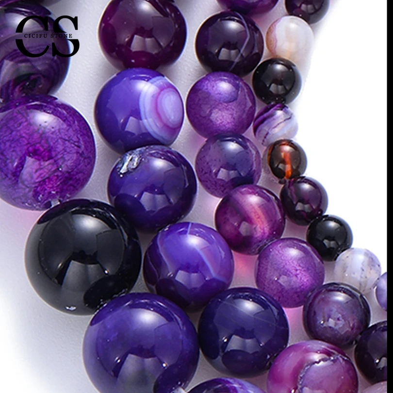 Natural Purple Smooth Agates Beads Round Stone Loose Beads for Jewelry Making DIY Bracelet Charm Accessories 4/6/8/10/12 MM